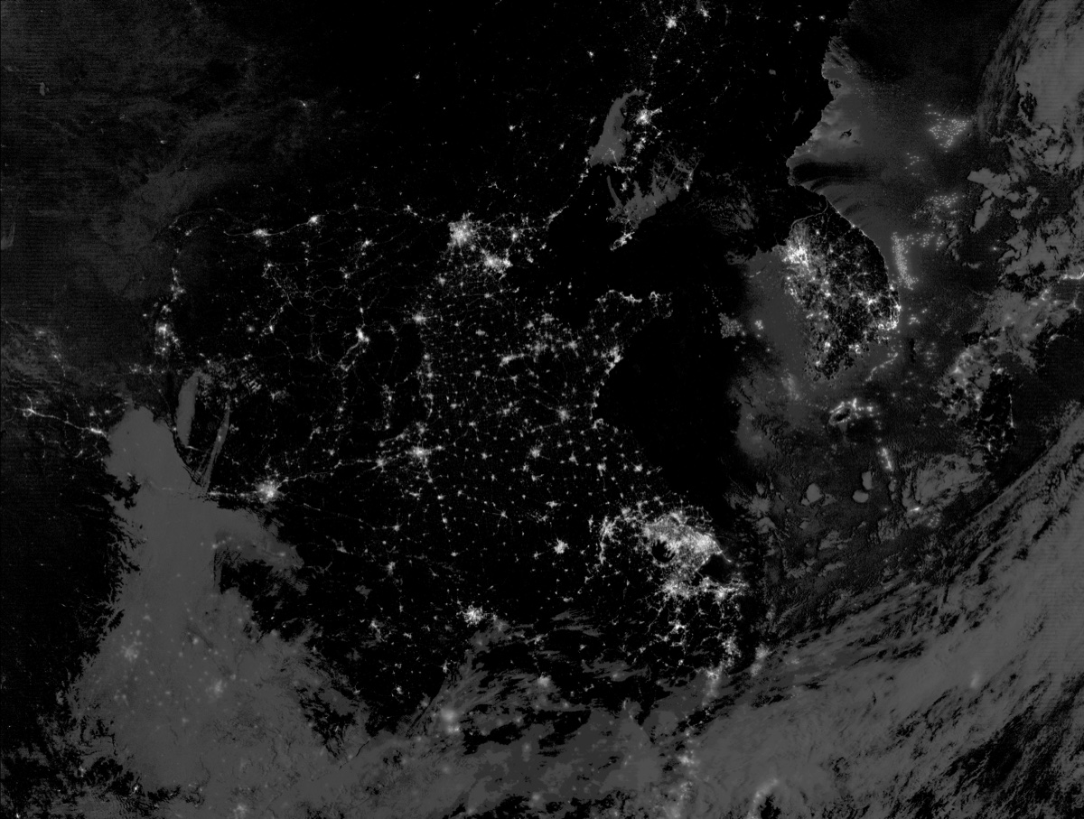 East Asia at night — VIIRS Day/Night Band, S-NPP satellite